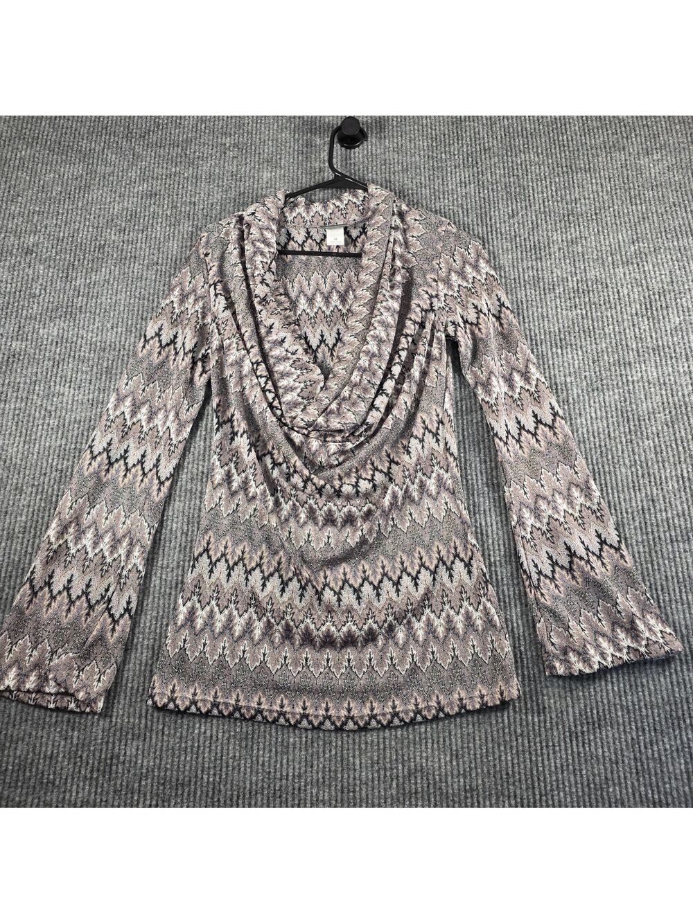 Dots Boho Knit Tunic Top Medium Bell Sleeve Cowl‎ Neck Abstract Pattern